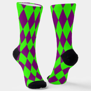 Lila Grüne Harlekin Karo-Design Socken