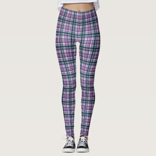 Lila/grüne Karierte Leggings (Vorderseite)