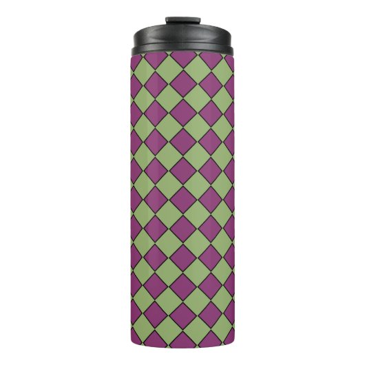 Lila Grüne Karo-Diamant-Muster Thermosbecher (Vorderseite)