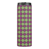 Lila Grüne Karo-Diamant-Muster Thermosbecher (Rückseite)
