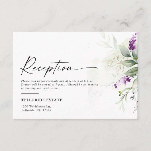 Lila Grüne Lavender Hochzeitskarte Begleitkarte (Vorderseite)