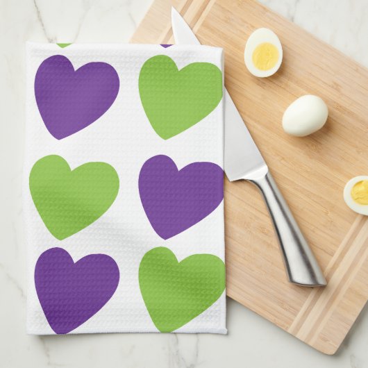 Lila grüne Liebe Herz Geschirrtuch (Viertel Falte)