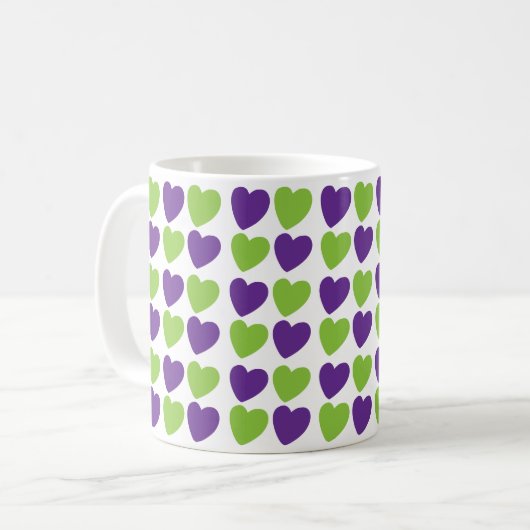 Lila grüne Liebe Herz Kaffeetasse (Vorderseite Links)