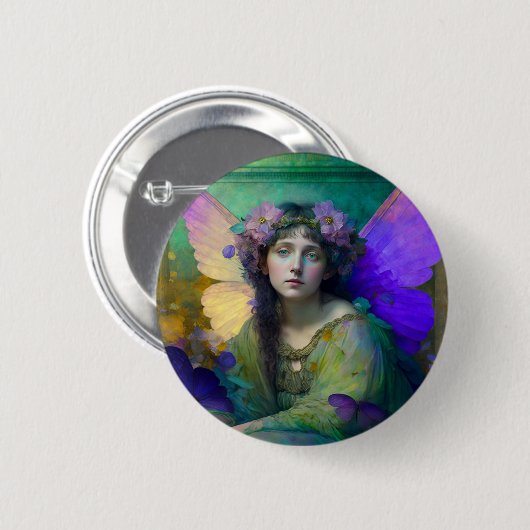 Lila Grüne Märchen Fantasie Kunst Button (Vorne & Hinten)