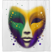 Lila-grüne Mardi Gras-Maske Duschvorhang (Vorderseite)