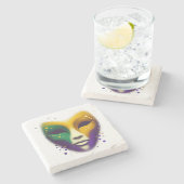 Lila-grüne Mardi Gras-Maske Steinuntersetzer (Seitenansicht)