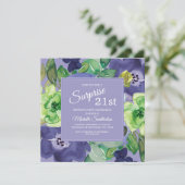 Lila Grüne Marine Aquarellblume 21. Geburtstag Einladung (Stehend Vorderseite)