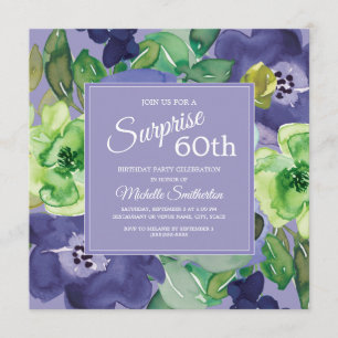Lila Grüne Marine Wasserfarbe Flora 60. Geburtstag Einladung