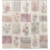 Lila Grüne Pastell-Quilt-Patchwork-Gingham-Blumen Duschvorhang (Vorderseite)