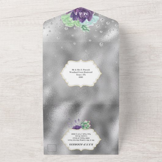 Lila grüne Pfauenwasserfarben - Pflanze All In One Einladung (Außenbereich)