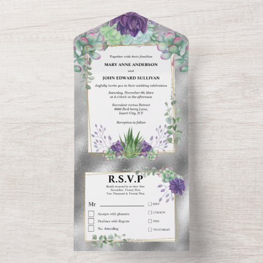 Lila grüne Pfauenwasserfarben - Pflanze All In One Einladung (Innen Boden)