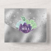 Lila grüne Pfauenwasserfarben - Pflanze All In One Einladung (Rückseite)