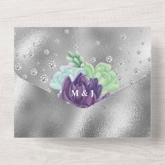 Lila grüne Pfauenwasserfarben - Pflanze All In One Einladung (Rückseite)