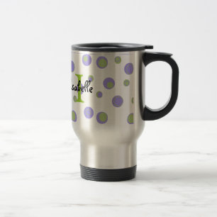 Lila grüne Polka-Punkte mit Monogramm Reisebecher