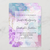 Lila, grüne, rosa Blütenfarben Elegante Hochzeit Einladung (Vorne/Hinten)