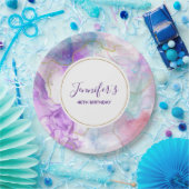 Lila, grüne, rosa Blütenfarben, gehobene Geburtskl Pappteller (Party)