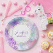 Lila, grüne, rosa Blütenfarben, gehobene Geburtskl Pappteller (Party)