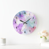 Lila, grüne, rosafarbene Farben Elegant Große Wanduhr (Zuhause)