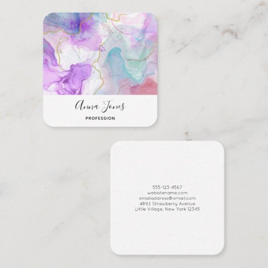 Lila, grüne, rosafarbene Farben Elegant Quadratische Visitenkarte (Vorne/Hinten)