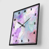 Lila, grüne, rosafarbene Farben Elegant Quadratische Wanduhr (Winkel)