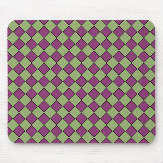Lila Grüne Schachbrett-Diamant-Muster Mousepad (Vorne)