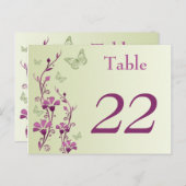 Lila, grüne Tischnummer-Karte für Blumenschmetterl Postkarte (Vorne/Hinten)