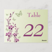 Lila, grüne Tischnummer-Karte für Blumenschmetterl Postkarte (Rückseite)