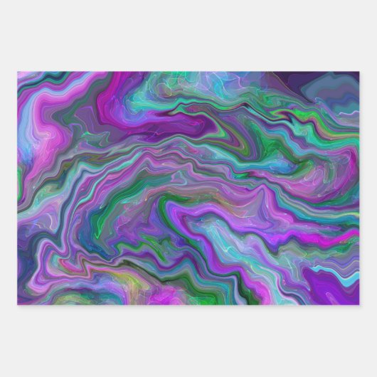 Lila, grüne und blaue Fluid Art Abstrakt Geburtsta Geschenkpapier Set (Vorderseite)