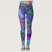 Lila, grüne und blaue Fluid Art Abstrakt Leggings (Vorderseite)