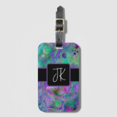 Lila, grüne und blaue Fluid Art Marmor Bokeh Gepäckanhänger (Vorderseite Vertikal)