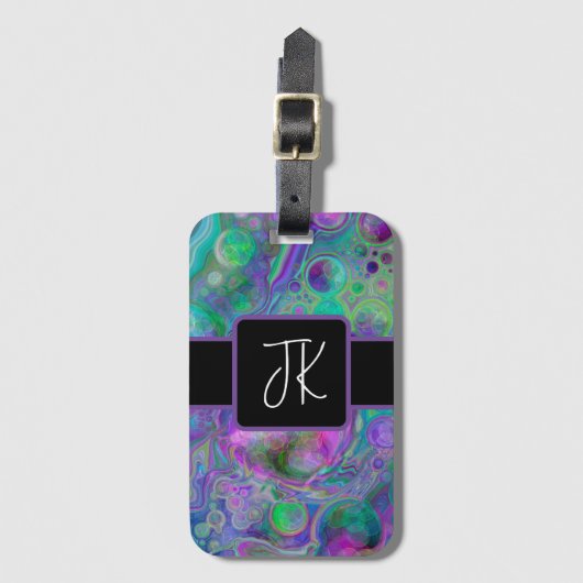 Lila, grüne und blaue Fluid Art Marmor Bokeh Gepäckanhänger (Vorderseite Vertikal)