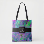 Lila, grüne und blaue Fluid Art Marmor Bokeh Tasche (Vorderseite)