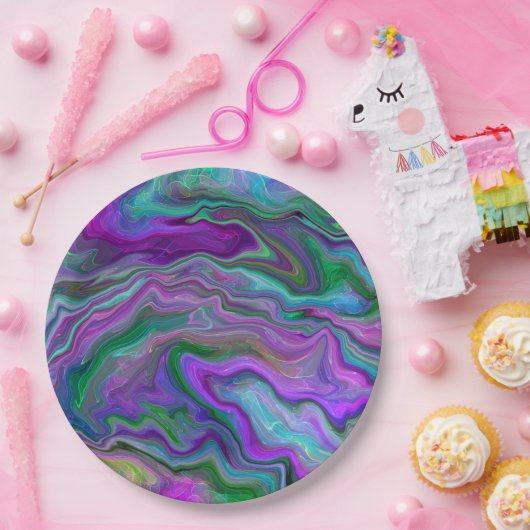 Lila, grüne und blaue Fluid Art Marmor Pappteller (Party)