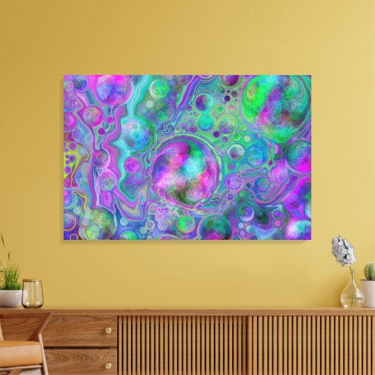 Lila, grüne und blaue Marmor Bokeh Fluid Art Leinwanddruck (Insitu (Wohnzimmer))