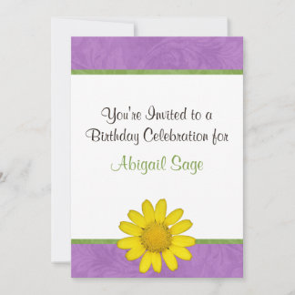 Lila, grüne und gelbe Blume Einladung zum Geburtst