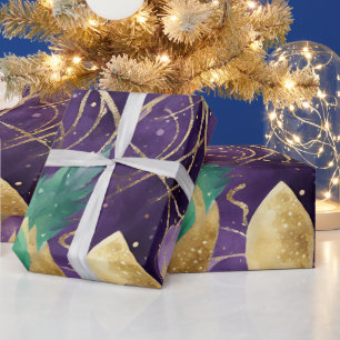 Lila, Grüne und Goldene Mardi Gras Muster Geschenkpapier