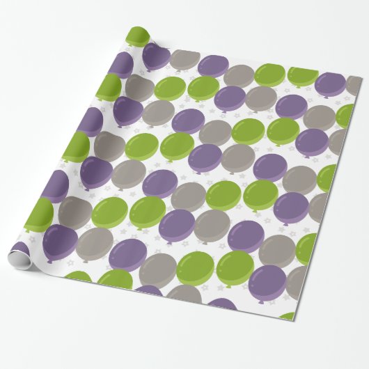 Lila Grüne und Graue Bollons Geschenkpapier (Ungerollt)