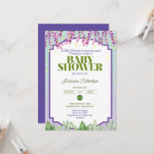 Lila grüne und rosa Kinderdusche Einladung (Vorderseite/Rückseite Beispiel)