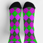 Lila, grüne und schwarz-sportliche, preppy-Raute Socken (Oben)