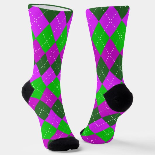 Lila, grüne und schwarz-sportliche, preppy-Raute Socken (Gewinkelt)