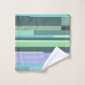 Lila, grüne und türkisfarbene Abstrakte Streifen Badhandtuch Set (Waschlappen)