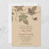 Lila Grüne Vögel Blätter Hochzeit im Herbst Einlad Einladung (Vorderseite)