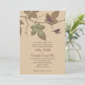 Lila Grüne Vögel Blätter Hochzeit im Herbst Einlad Einladung (Stehend Vorderseite)