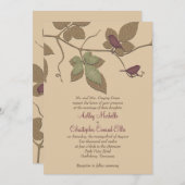 Lila Grüne Vögel Blätter Hochzeit im Herbst Einlad Einladung (Vorne/Hinten)