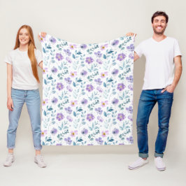 Lila Grüne Wasserfarbe Wildblume Fleecedecke