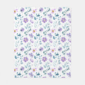 Lila Grüne Wasserfarbe Wildblume Fleecedecke (Vorderseite)