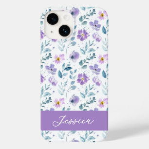 Lila Grüne Wasserfarbe Wildblumen Name Case-Mate iPhone 14 Hülle