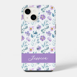 Lila Grüne Wasserfarbe Wildblumen Name iPhone 14 Hülle