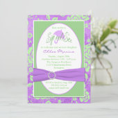 Lila grüne weiße Blütensippe und siehe Aufforderun Einladung (Stehend Vorderseite)