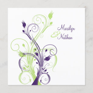 Lila-grüne Weiße Flora Fläche. Einladung zur Hochz